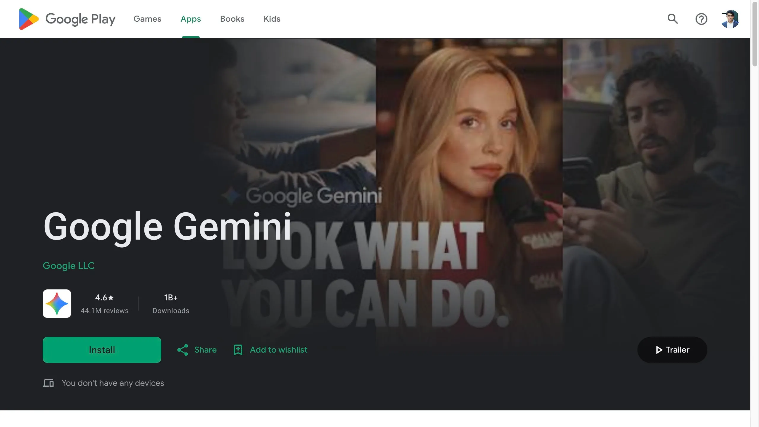 Google Gemini کے اصل پلے اسٹور ویب صفحے پر بنانے والے کا نام Google LLC