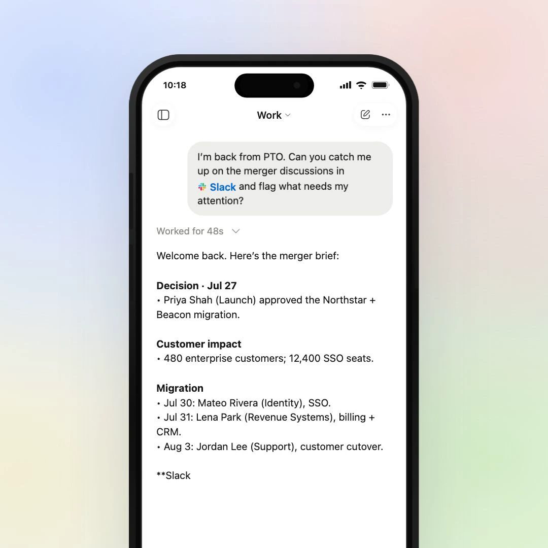 ChatGPT موبائل app میں Work task کی مثال
